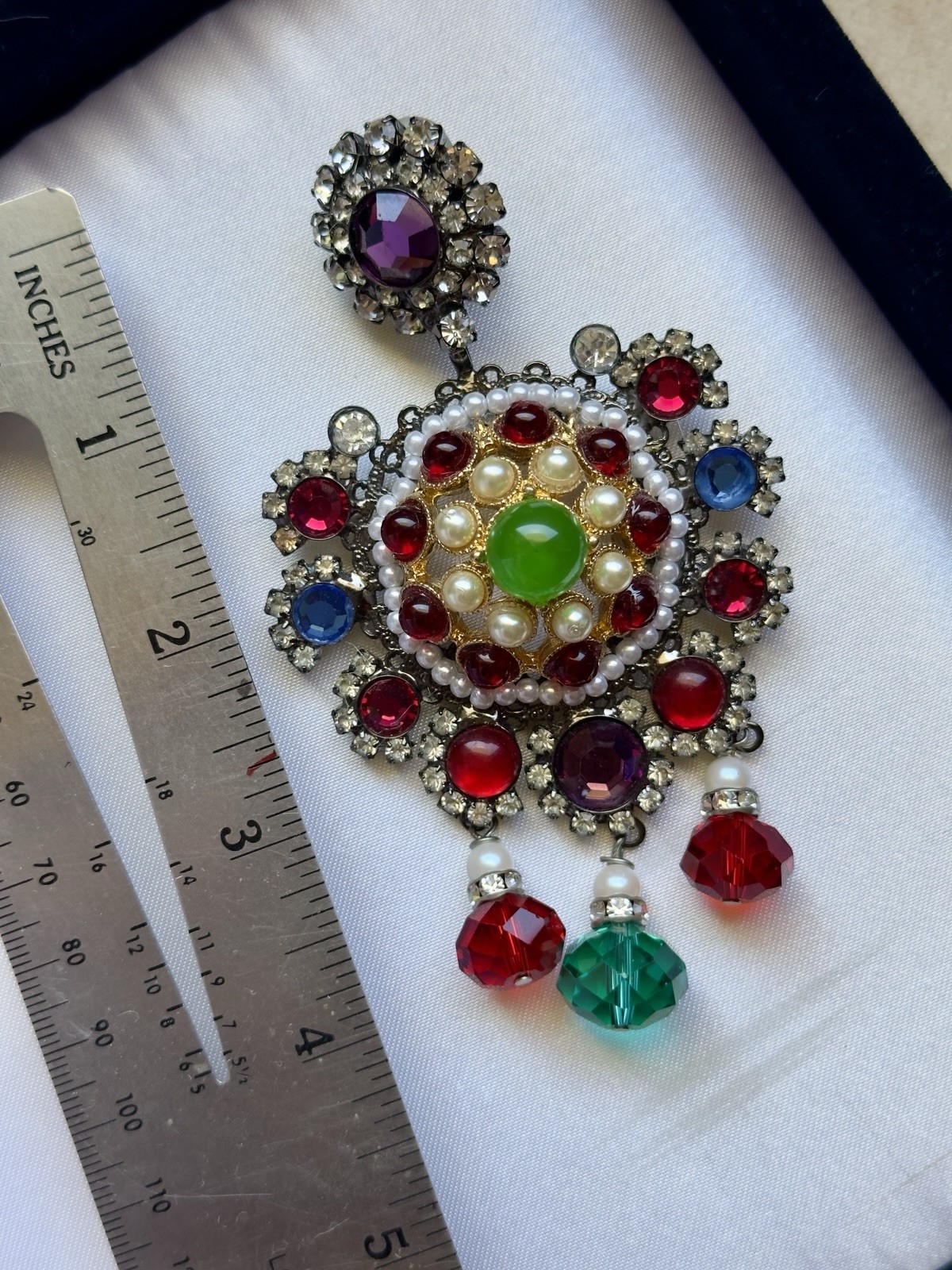 Vintage Lawrence VRBA Earrings Rainbow Multicolored Stones Pearls Crystal Beads