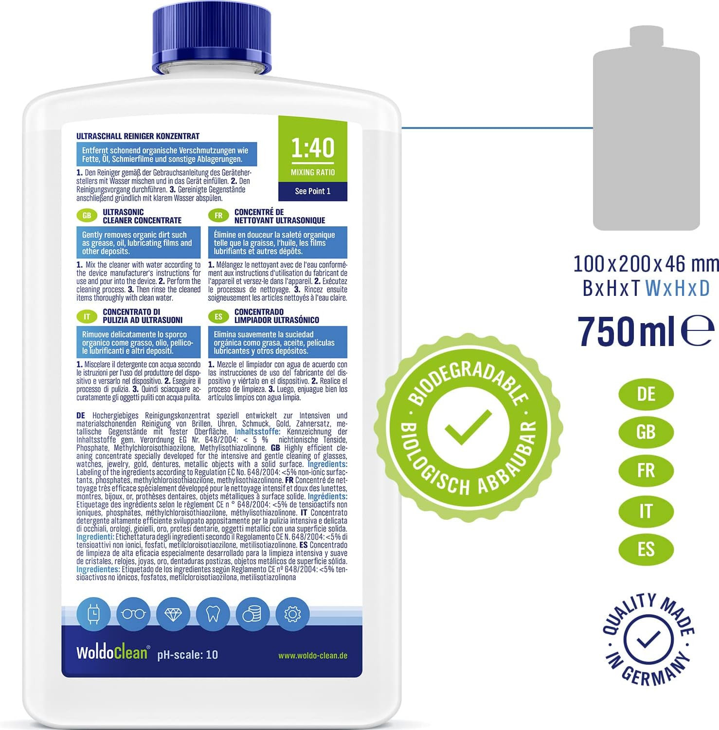 WoldoClean Ultrasonic Cleaner Solution for Jewelry 25.4 Fl Oz – 140 Concentra