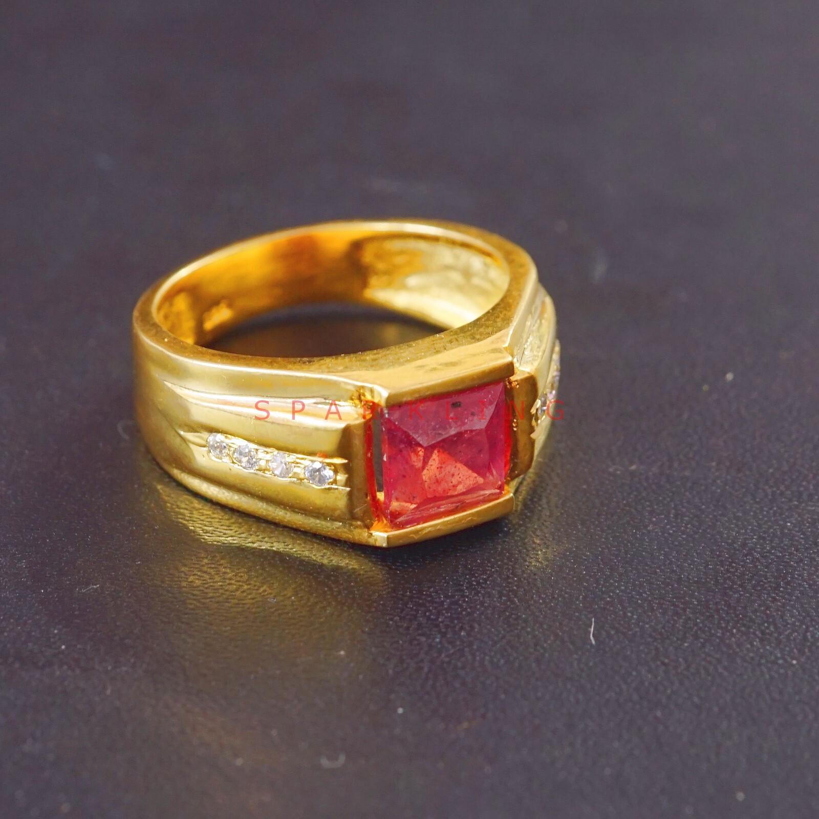 Ruby Cushion Cut With 14K Solid Gold Ring For Men’s #E532