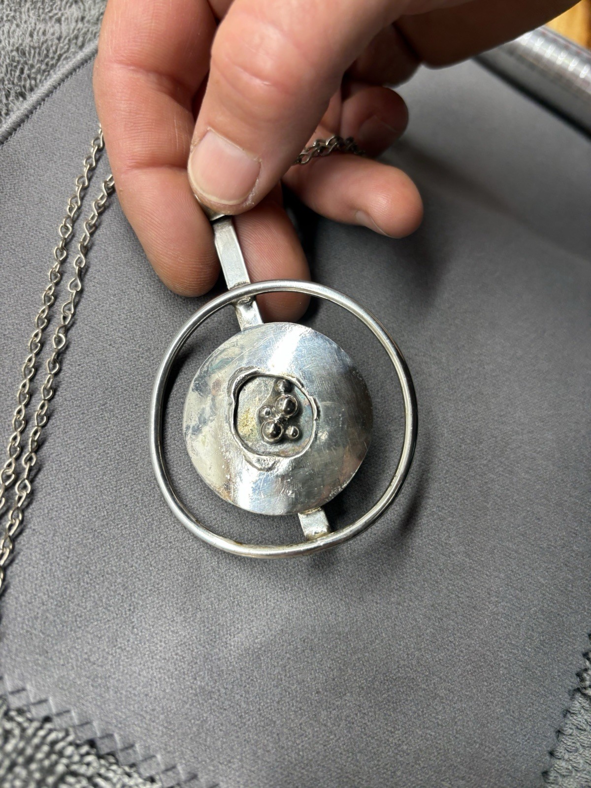 Dansk Smykkekunst Signed Silver Modernist Pendant On Aarikka Chain