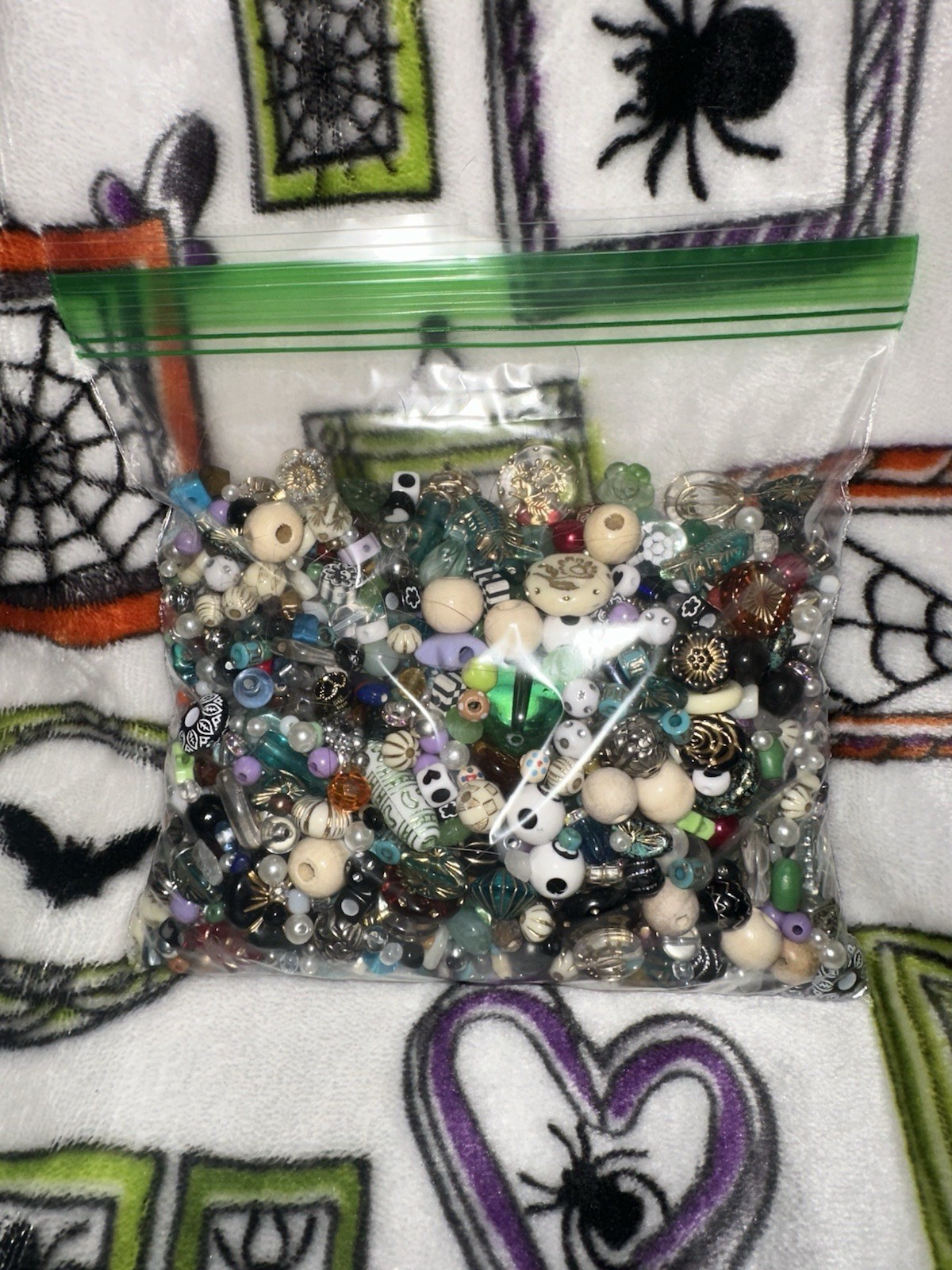 Assorted Multicolor Loose Beads Mix Lot Glass Plastic Metal Wood Large Hole
