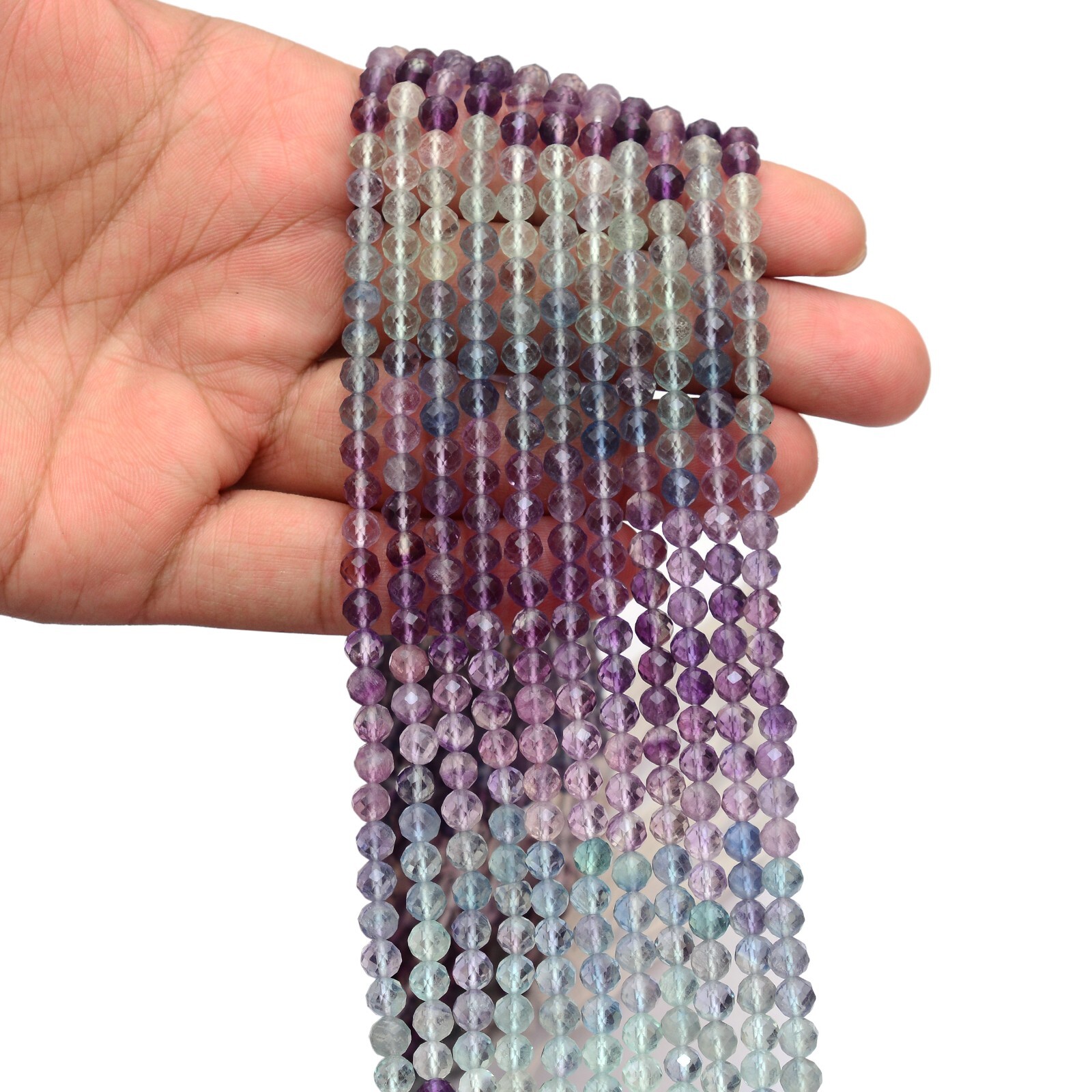 AAA+ Multi Fluorite Gemstone 5mm-6mm Faceted Round Loose Beads | 12inch Strand