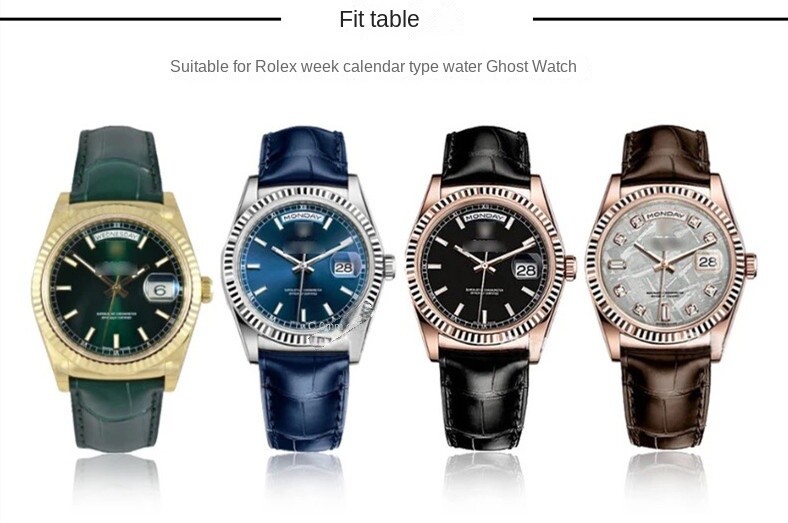 Double Sided Genuine Leather Crocodile Grain Watch Straps Mens Band 20 for Rolex