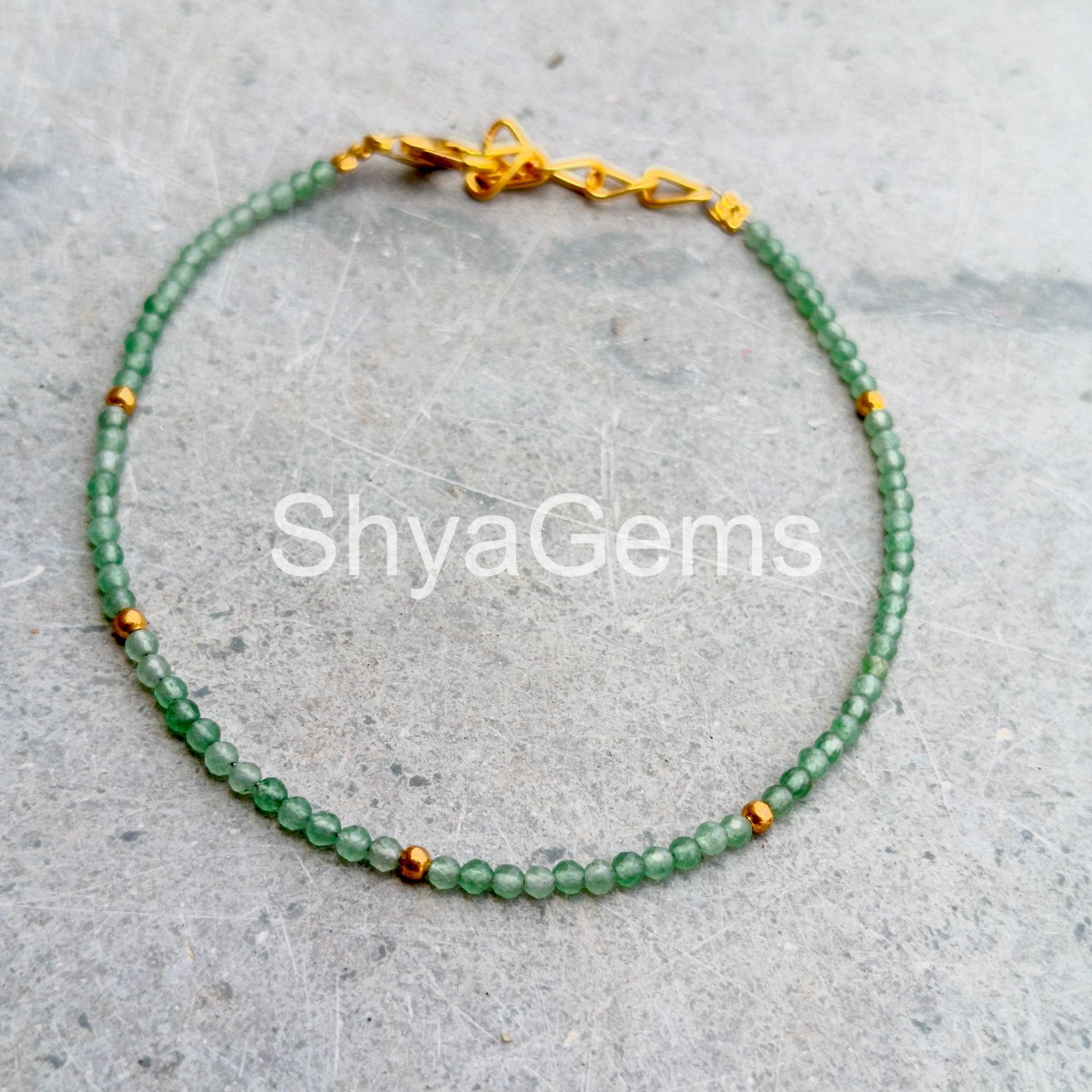 Green Aventurine Anklet Bracelet 2mm Faceted Beads, Dainty Gemstone Anklet, Min