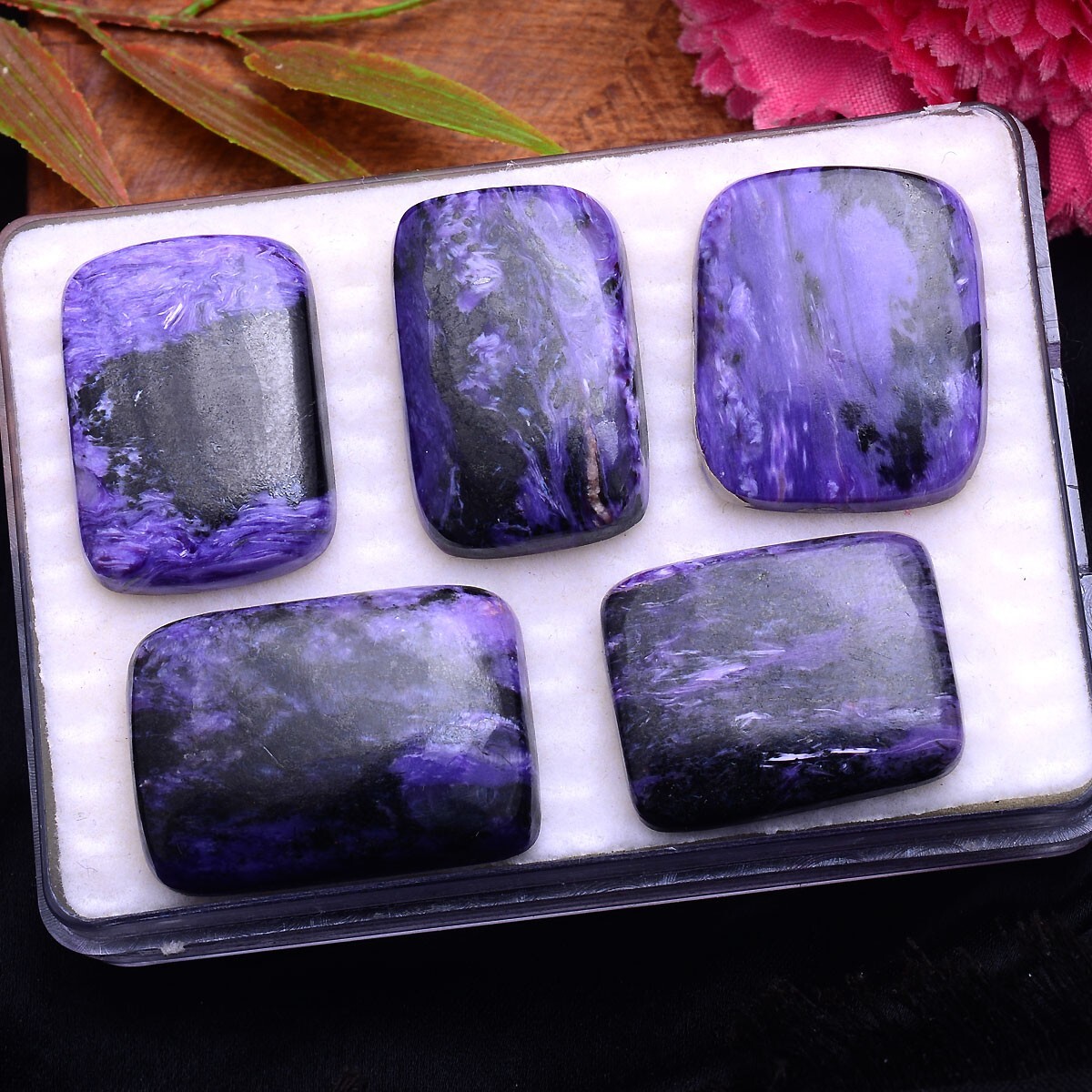5 Pcs Natural Purple Charoite 27mm-30mm Cabochon Untreated Loose Gemstones Lot