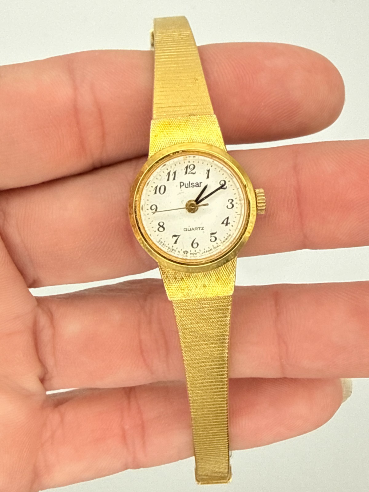 Vintage Pulsar Gold Tone Ladies Dainty Watch with Safety Chain Quartz Untested