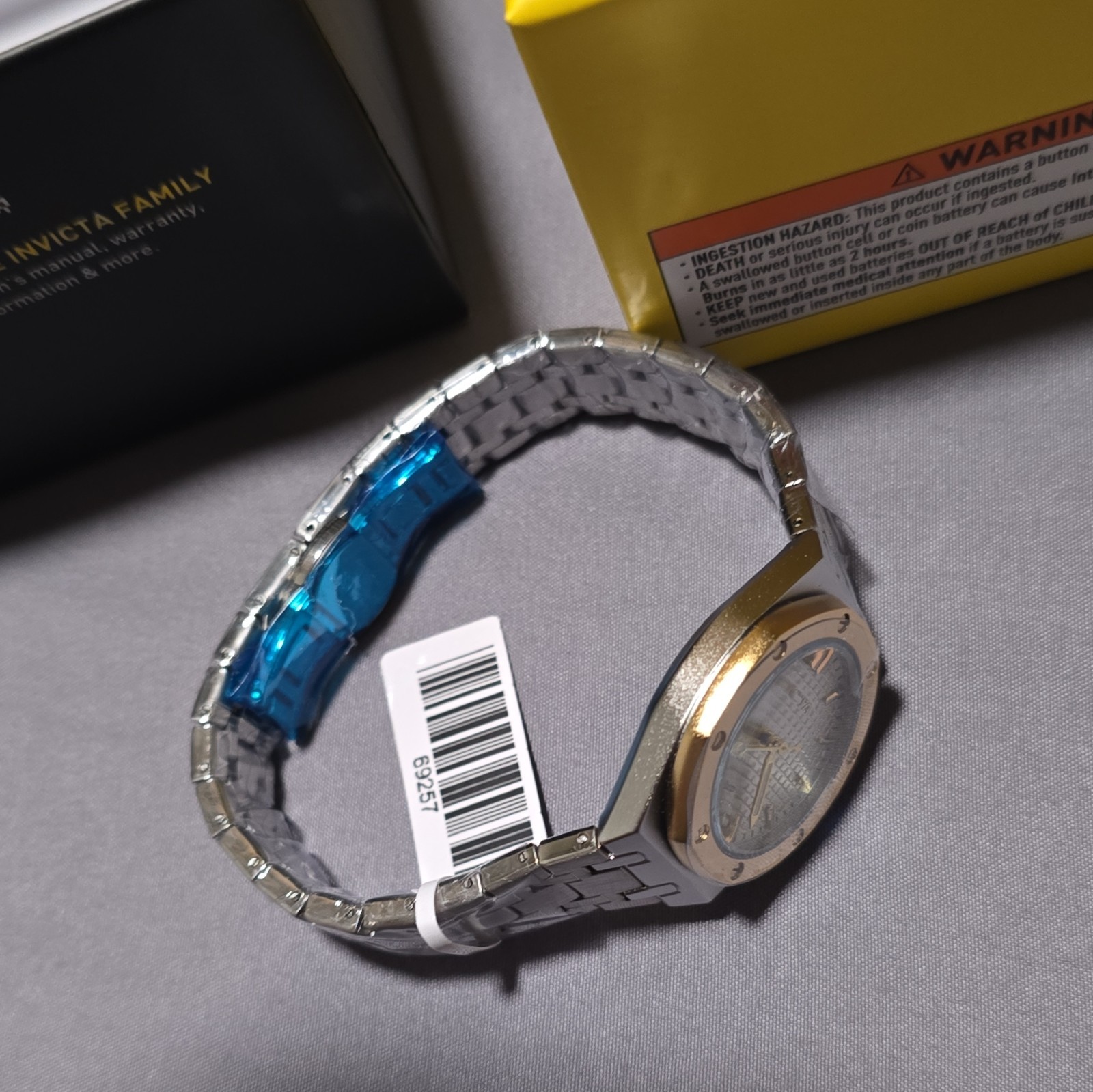 Invicta Quartz Analog Silver Textured Dial Steel Bracelet Gold Bezel w/ Box