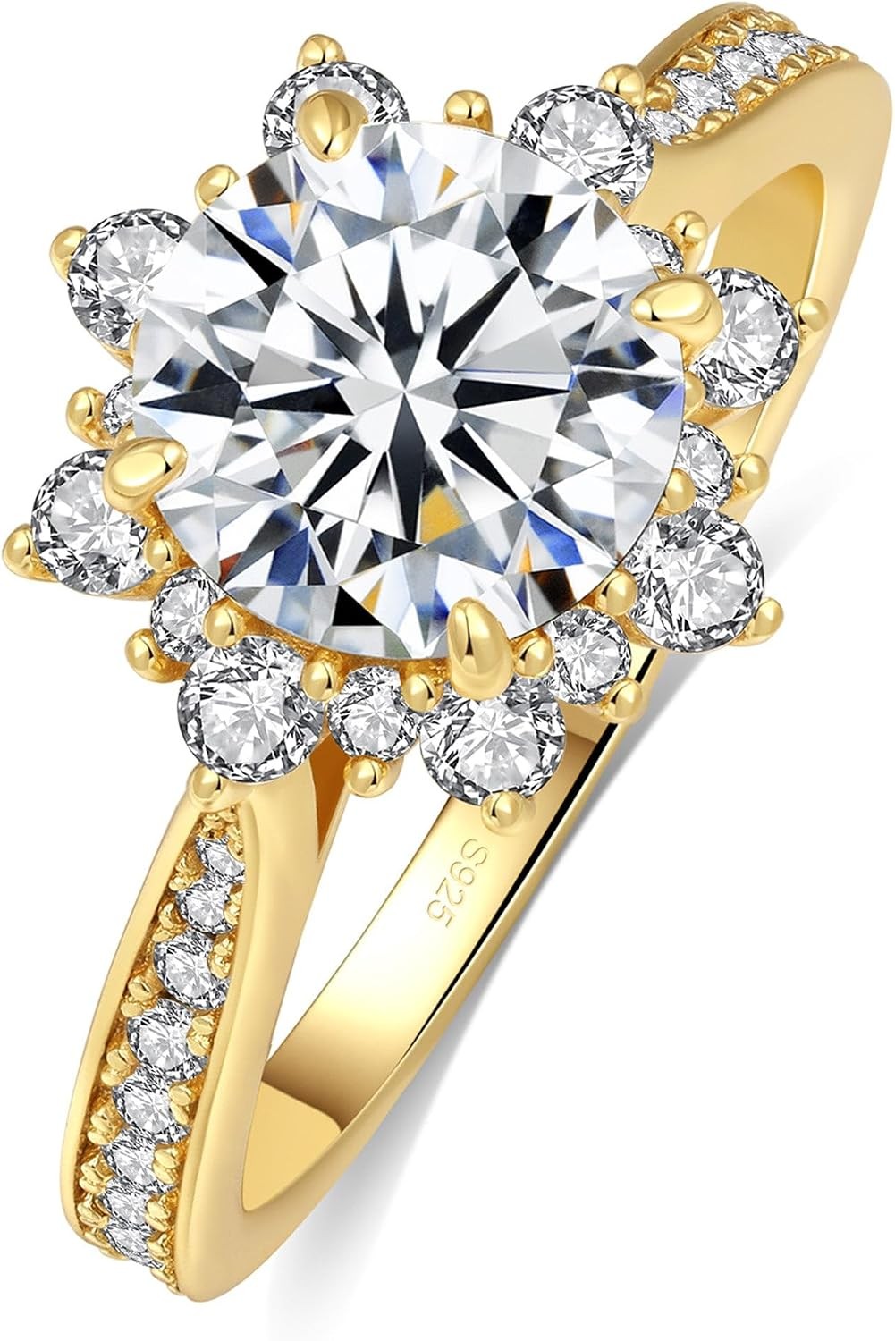 0.5-3CT Flower Halo D VVS1 Moissanite Ring 925 Silver 18K White Gold Plated