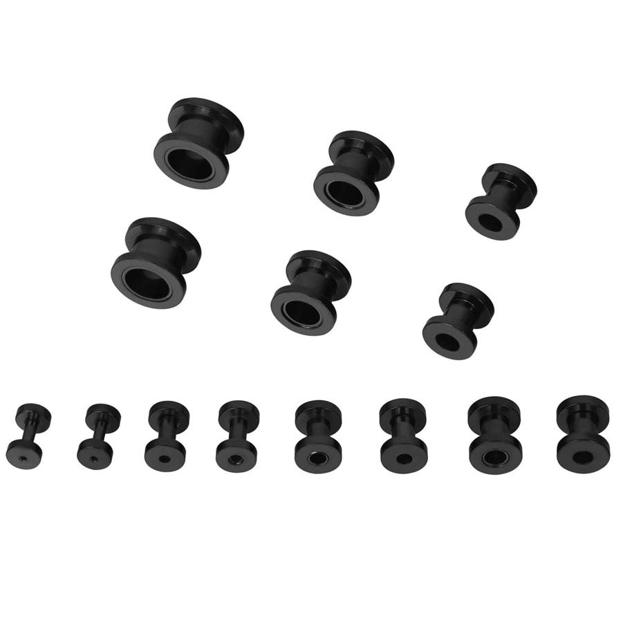 Pair Double Flate Flared Stainless Steel Ear Tunnels – Screw Fit Plugs Gauges