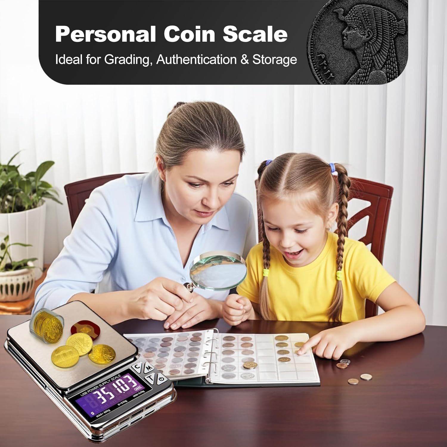 Coin Scale, 600G X 0.01G Jewelry Scale with 7 Units & 3 Charging Interfaces, Dig