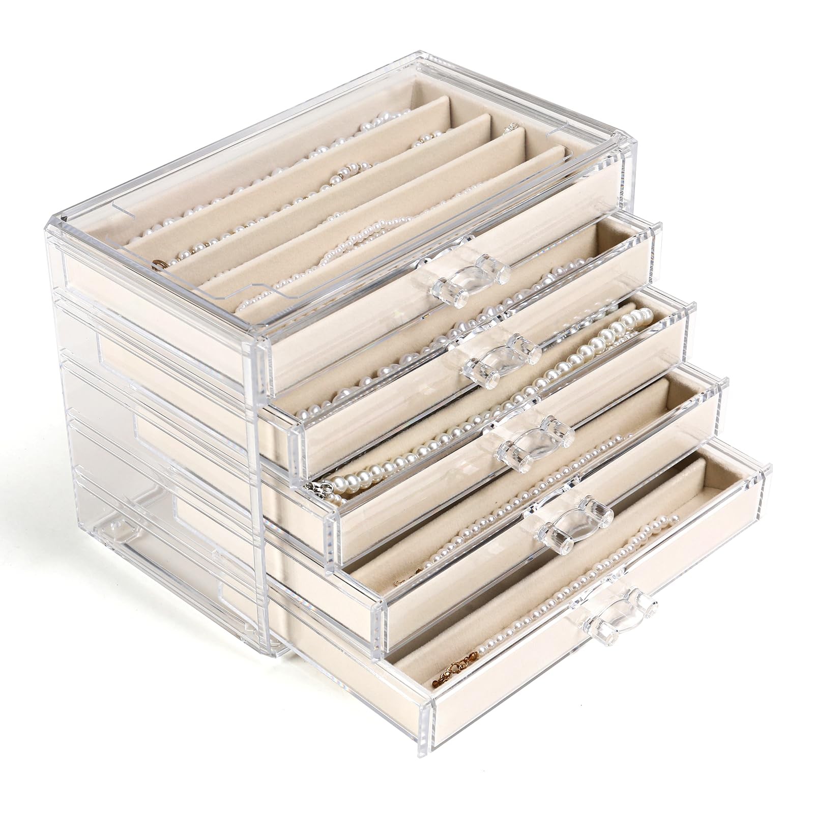 Necklace Organizer 5 Drawers 9.25×6.7×5.9in Velvet Dustproof Storage Tray