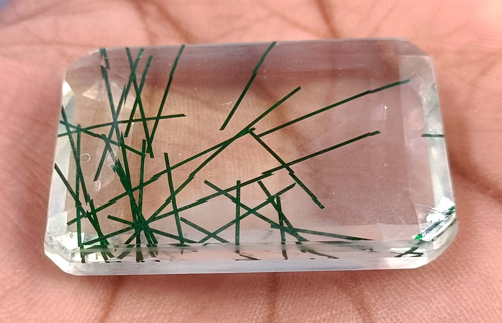 104 CT Green Rutilated Quartz Emerald Cut EGL Certified Loose Gemstone 6MGB