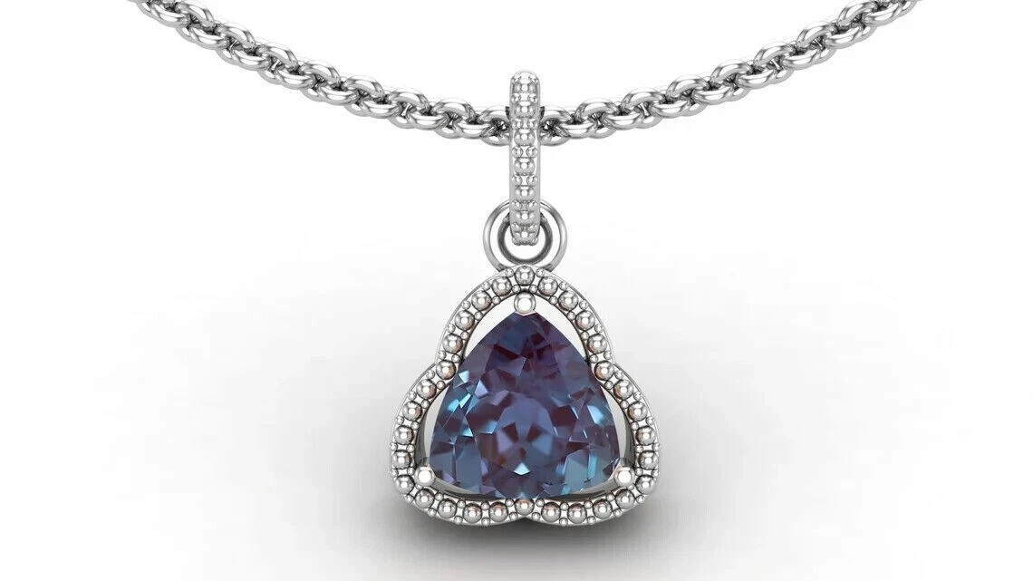 2Ct Trillion Lab-Created Alexandrite Women’s Chain Pendant 14K White Gold Plated