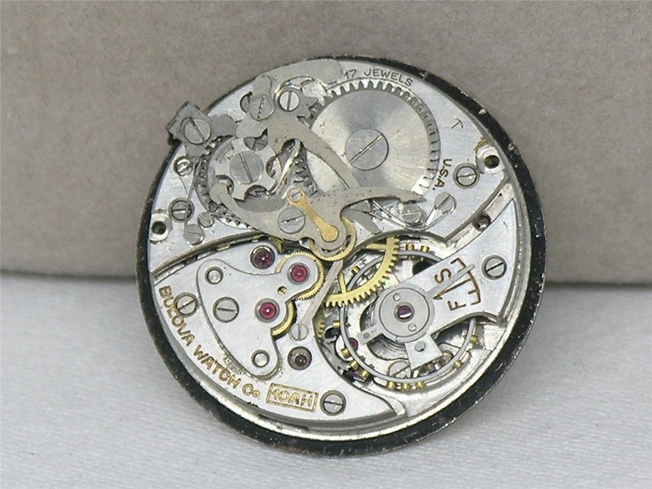 RARE MENS BULOVA 10AH CHRONOGRAPH WRIST WATCH MOVEMENT / DIAL / STEM / CROWN