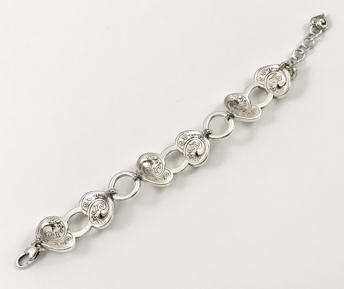 Brighton Puffy Heart Chunky Link Bracelet Silver Retired. #890