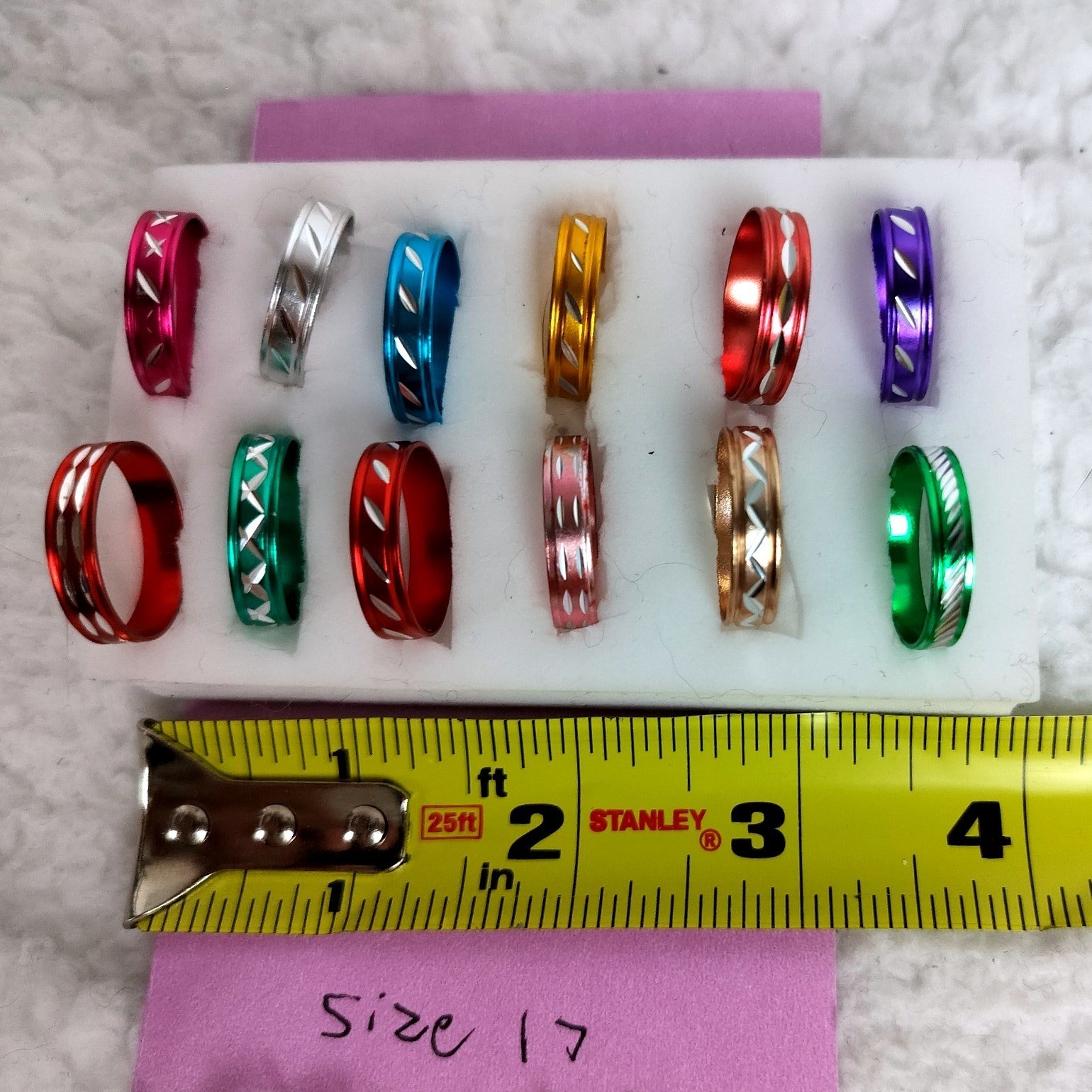 Lightweight Aluminum Etched Band Rings Multicolor Set of 5