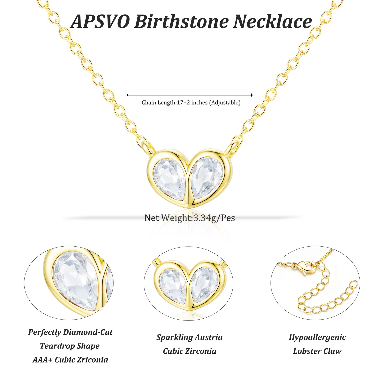 APSVO 18K Gold Plated Love Heart Necklaces for Women Girls Octorber Birthstone P