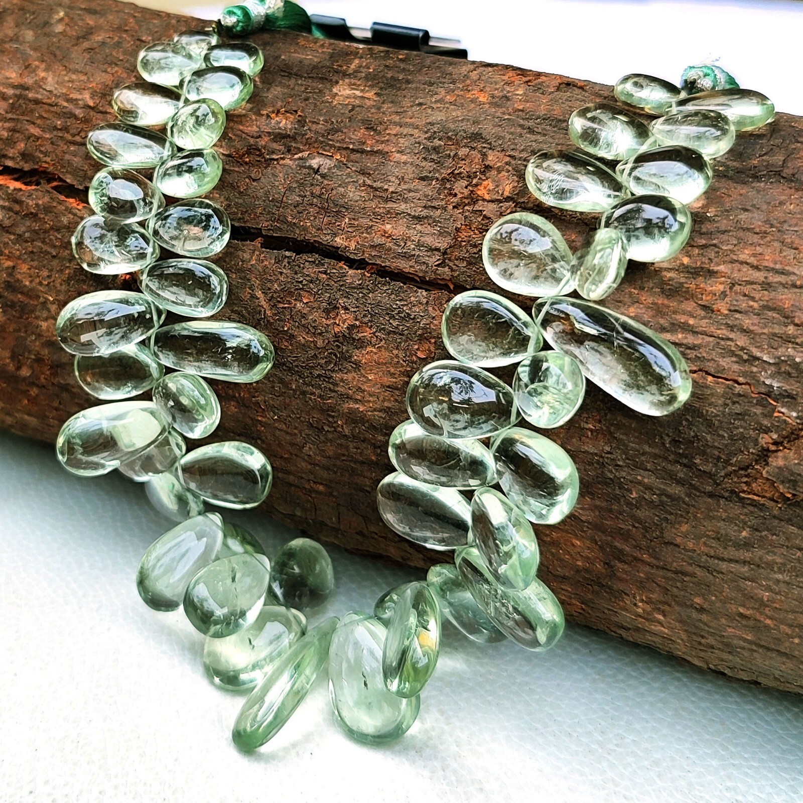 Natural Prasiolite Green Amethyst Gem Big 10×7 to 19×13 mm Pear Beads 9″ Strand