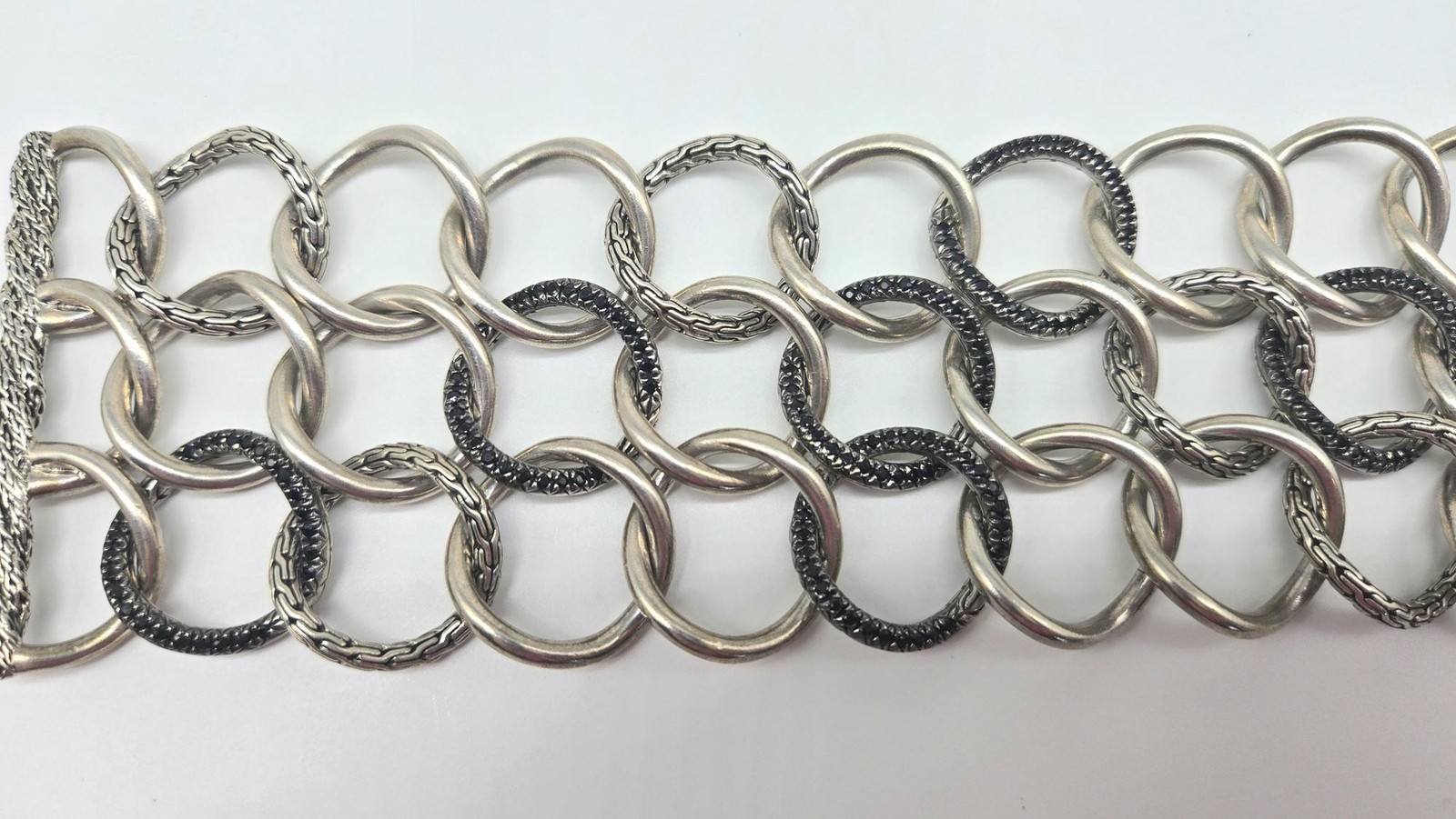 John Hardy Sapphire Link Bracelet Sterling Silver 2.34ctw 114g Wide Statement