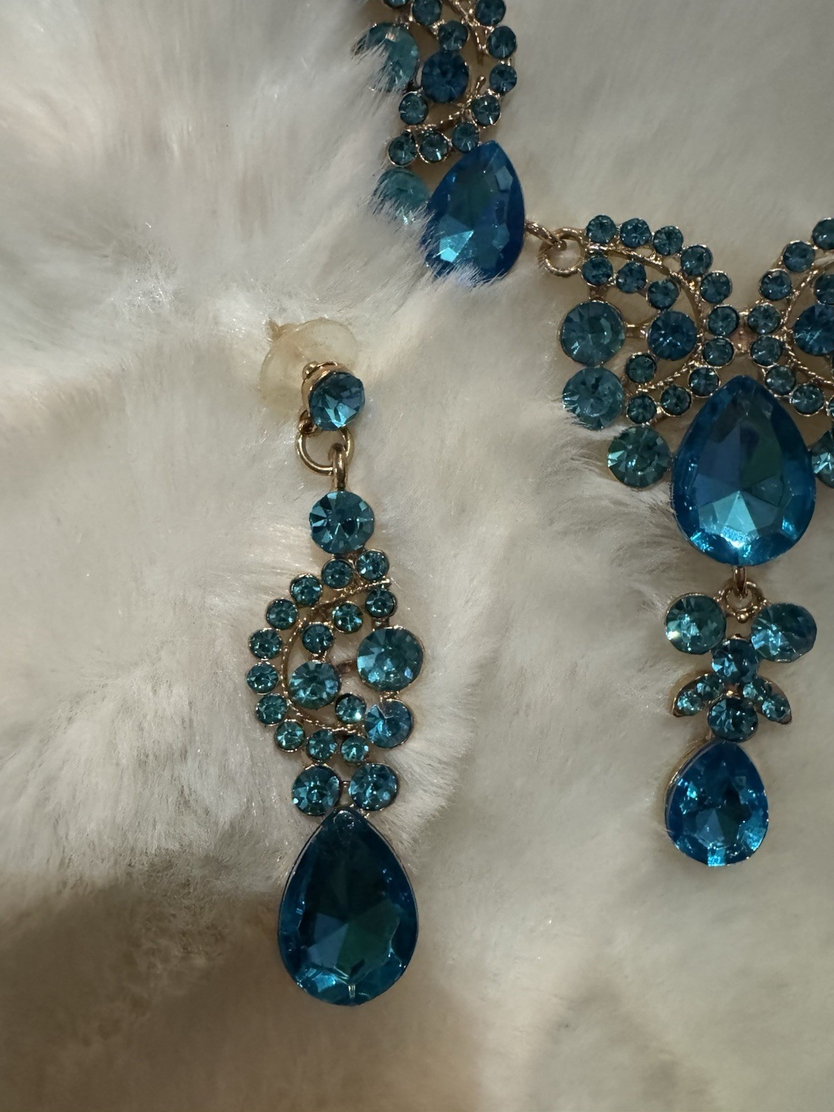 Beautiful Prom Bridal Pageant Jewelry Set Necklace Earrings Blue