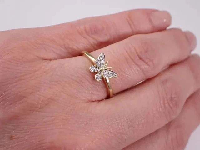 2Ct Round Moissanite Butterfly Engagement Ring 925 Sterling Silver 14K Vermeil