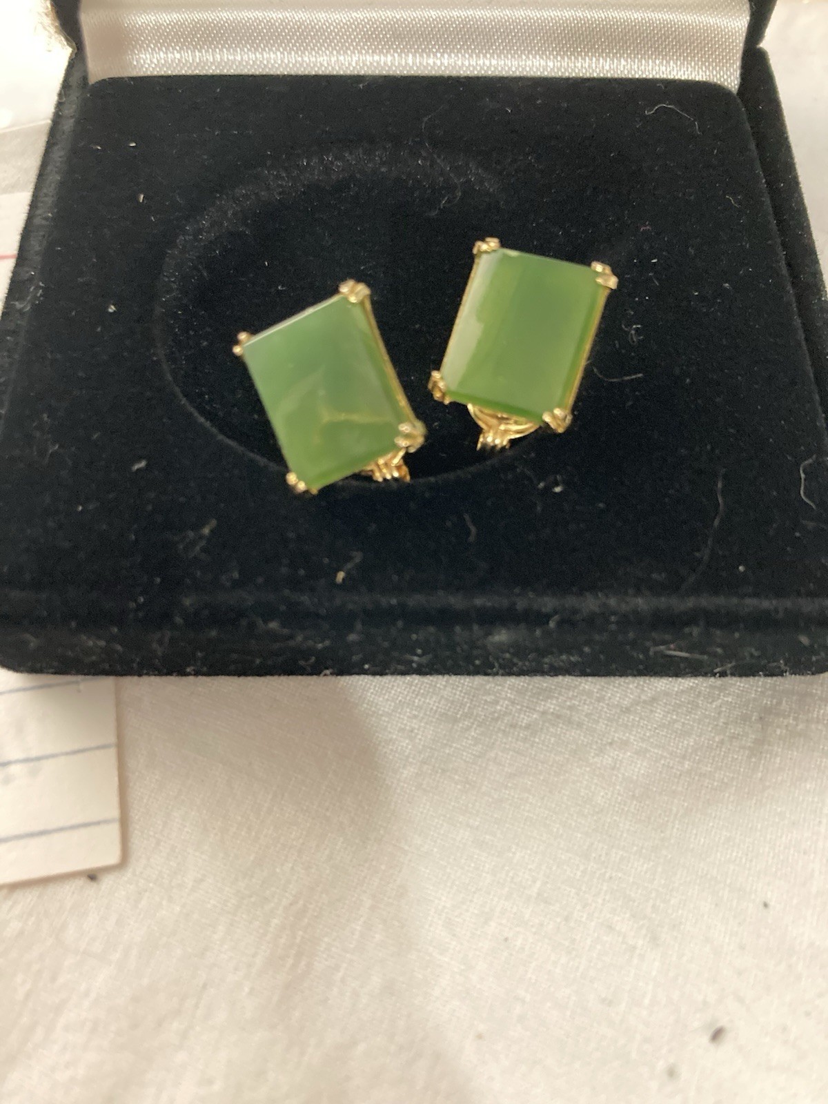 Vintage Estate 1950’s Authentic AC Signed Jadeite Clip On Earrings 120 14KGP