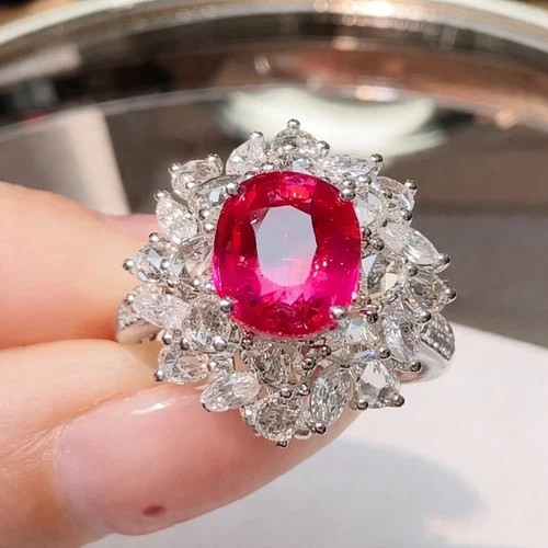 6.45 Ct Natural Ruby & Diamond Engagement Ring Solid 14K White Gold 6 7 8
