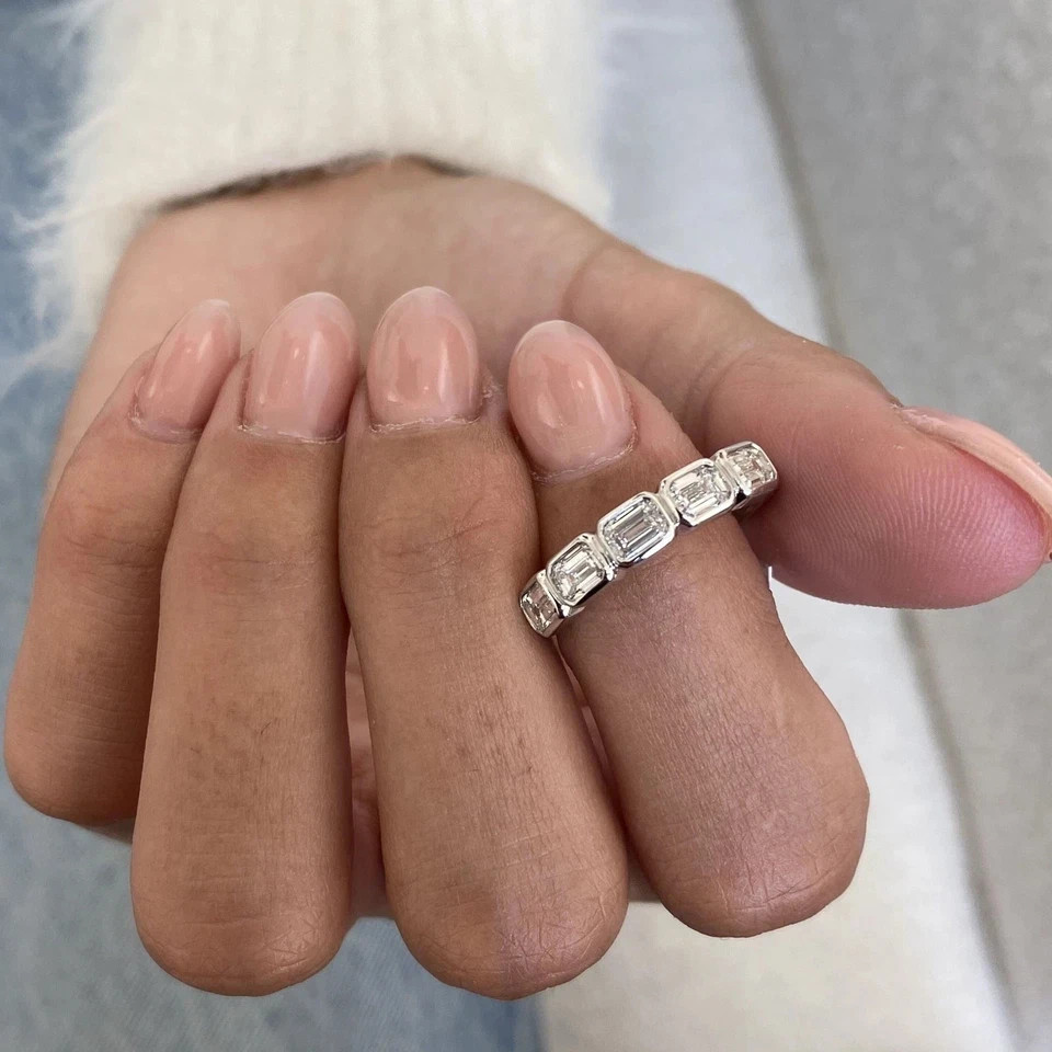 1 Carat 14k White Gold Diamond Band Wedding Emerald Cut Lab Grown VVS E F CVD
