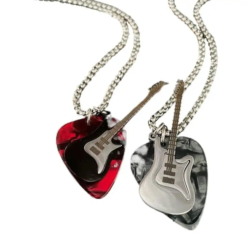 Hip-hop Guitar Pendant Necklace Titanium Steel Punk Guitar Chain Choker Trendy V