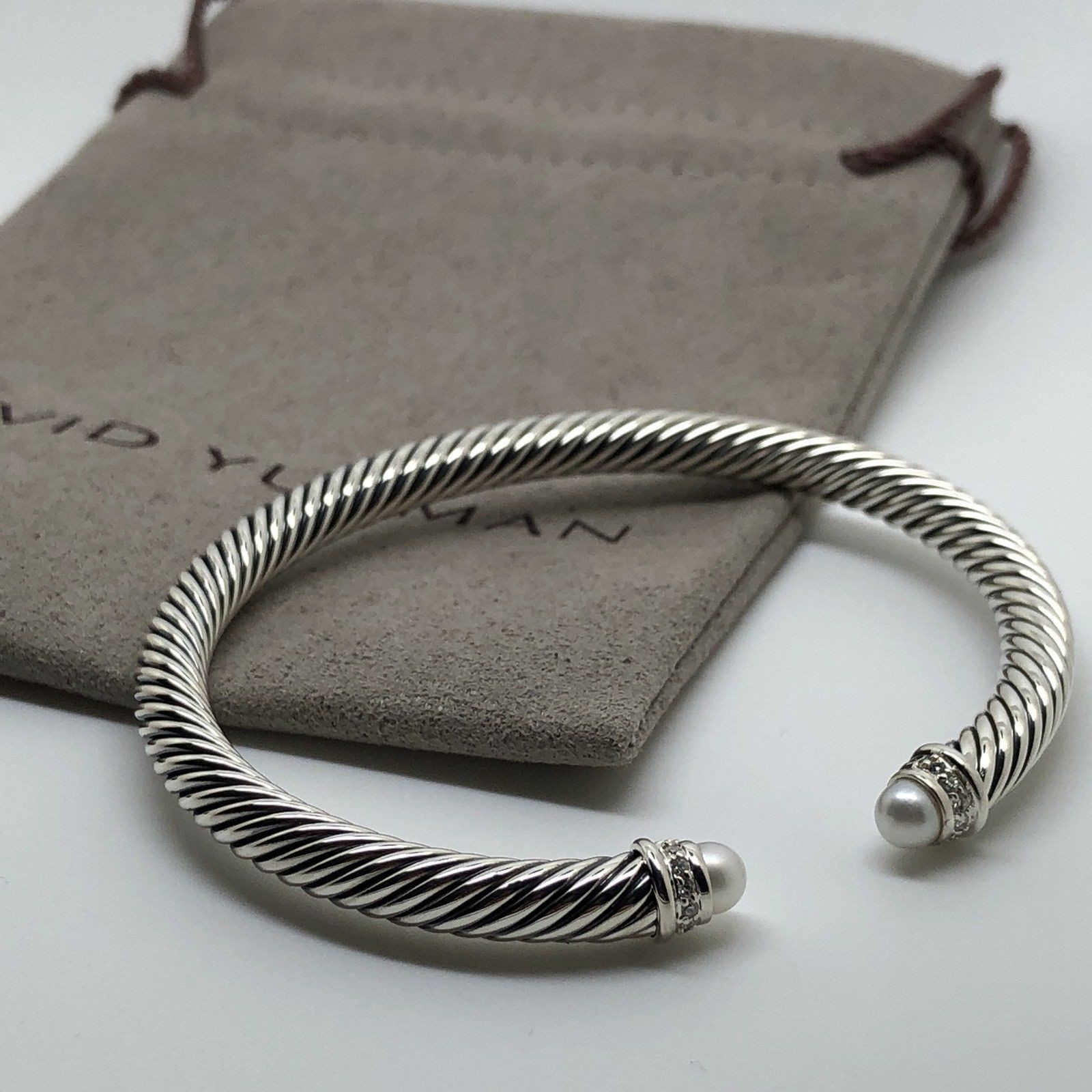 David Yurman Cable Classics 5mm Pearls and Diamonds Cable Cuff Bracelet
