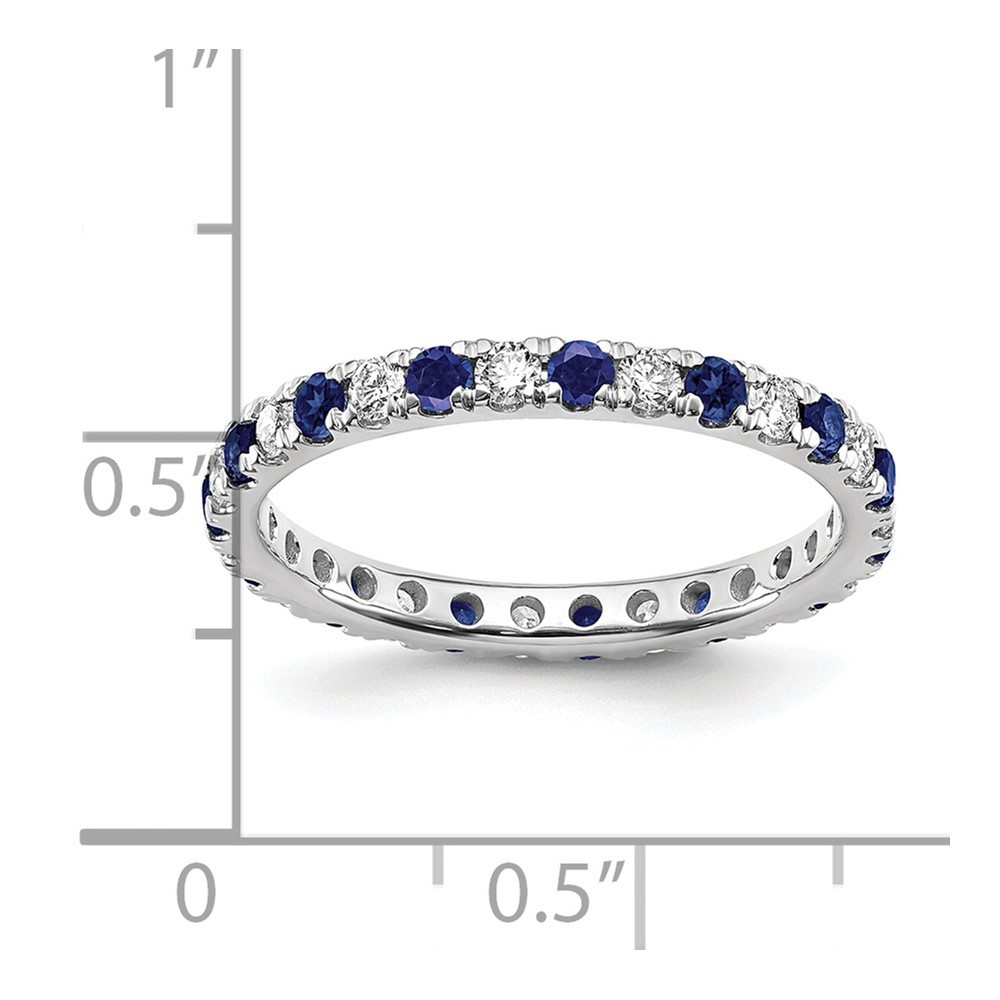 14K White Gold Lab Grown Diamond & Blue Sapphire Eternity Band Ring Size 7