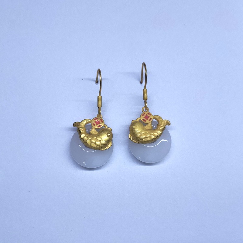 New Faux Chalcedony Donut Dangle Earrings Chinese Women