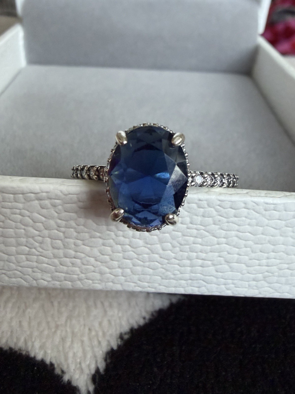 Marked 925 Silver Oval Blue Sapphire CZ Ring 7 Size