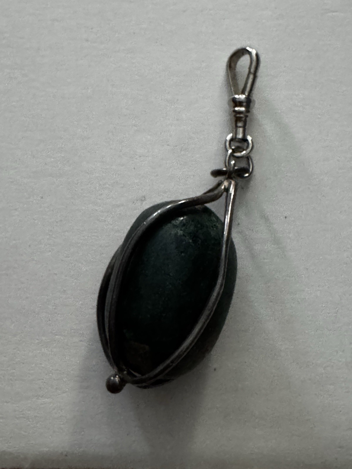 925 Sterling Silver Green Aventurine Oval Pendant Wire Wrapped Artisan