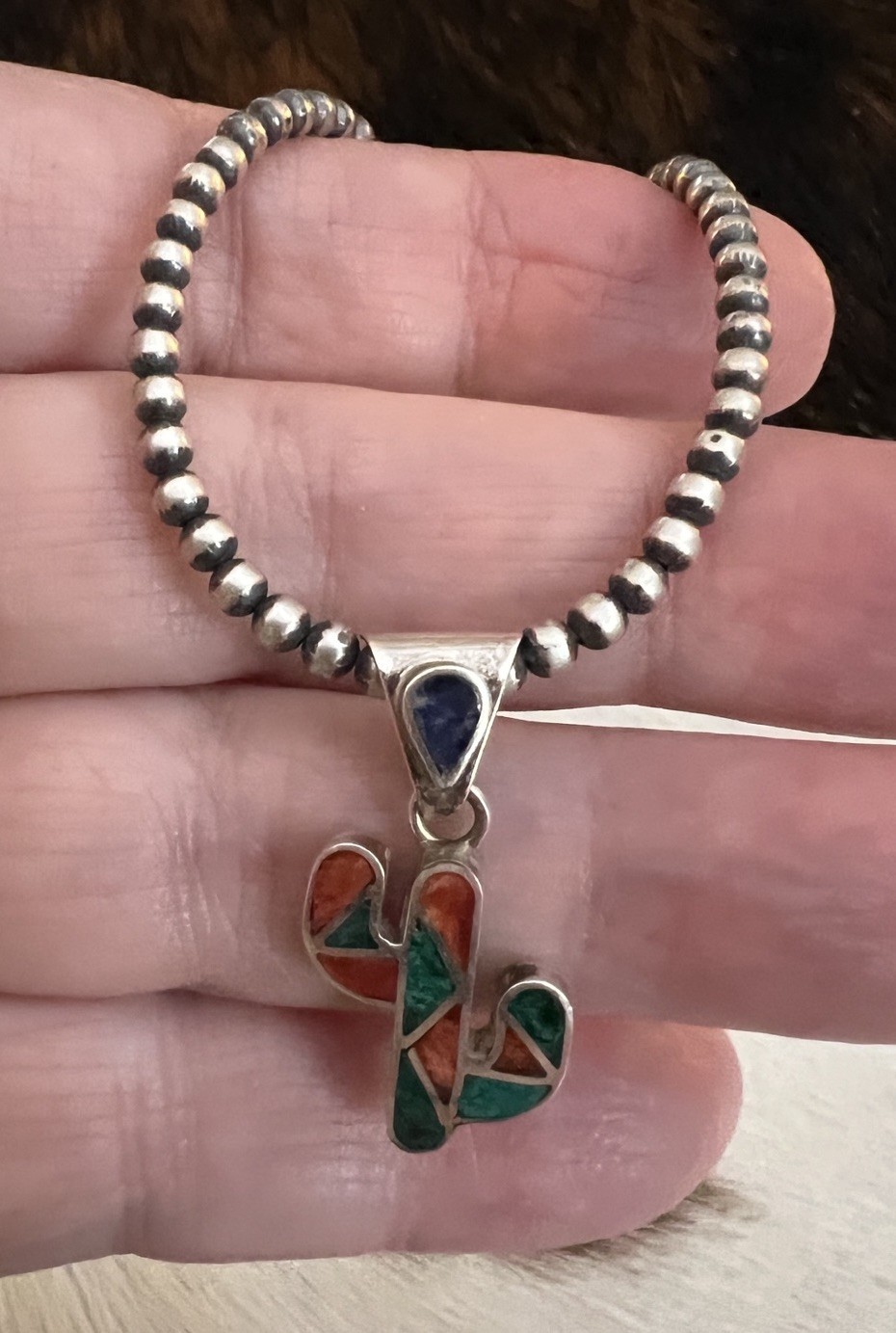 Peruvian Inca Inlaid Spiny Malachite Lapis Saguaro Cactus 950 Pendant