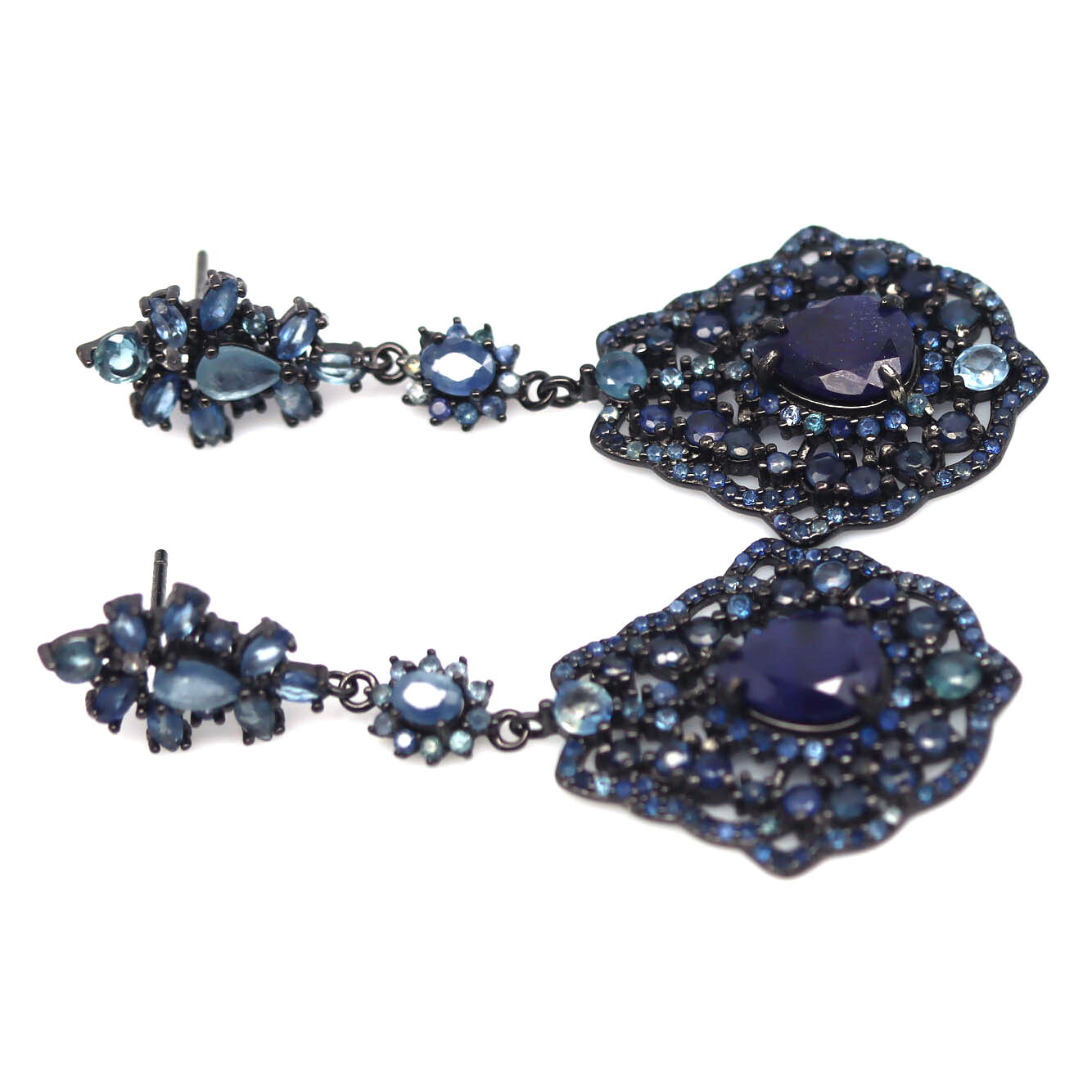 925 Sterling Silver Black Gold Coated Blue Sapphire Black Friday Earrings