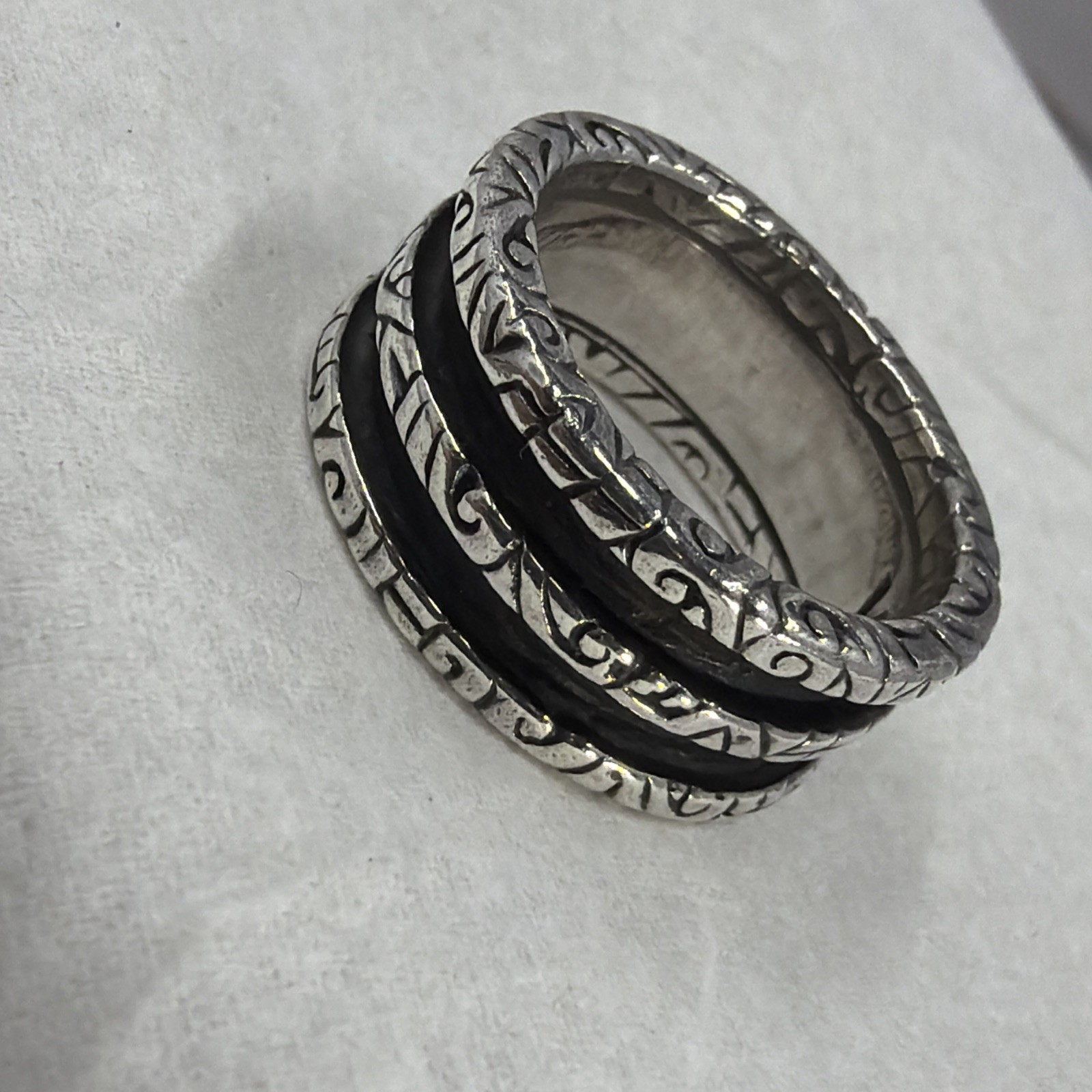 Versani Sterling Silver 925 KeyDesign Two Row 8.7MM Size 5.5 Oxadized Ring Band