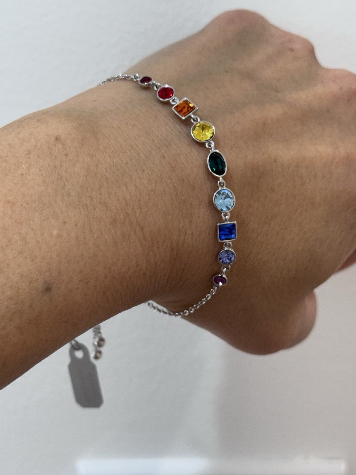Sterling Silver 925 Rainbow Crystal Adjustable One Size Bracelet Bolo NEW