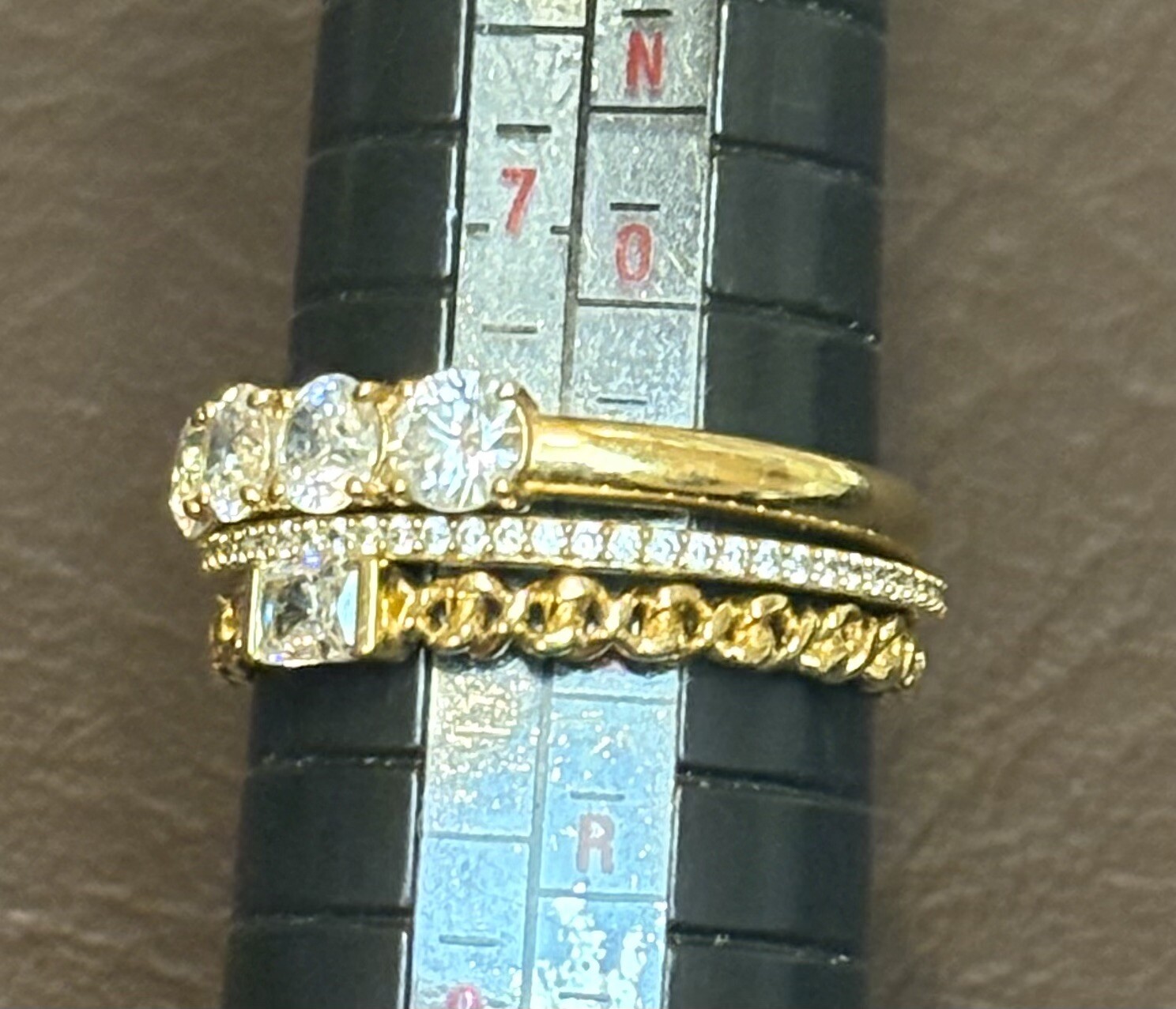 Set Of 3 Cubic Zirconia CZ Gold Plated Stackable Rings Jewelry Size 7.75-8