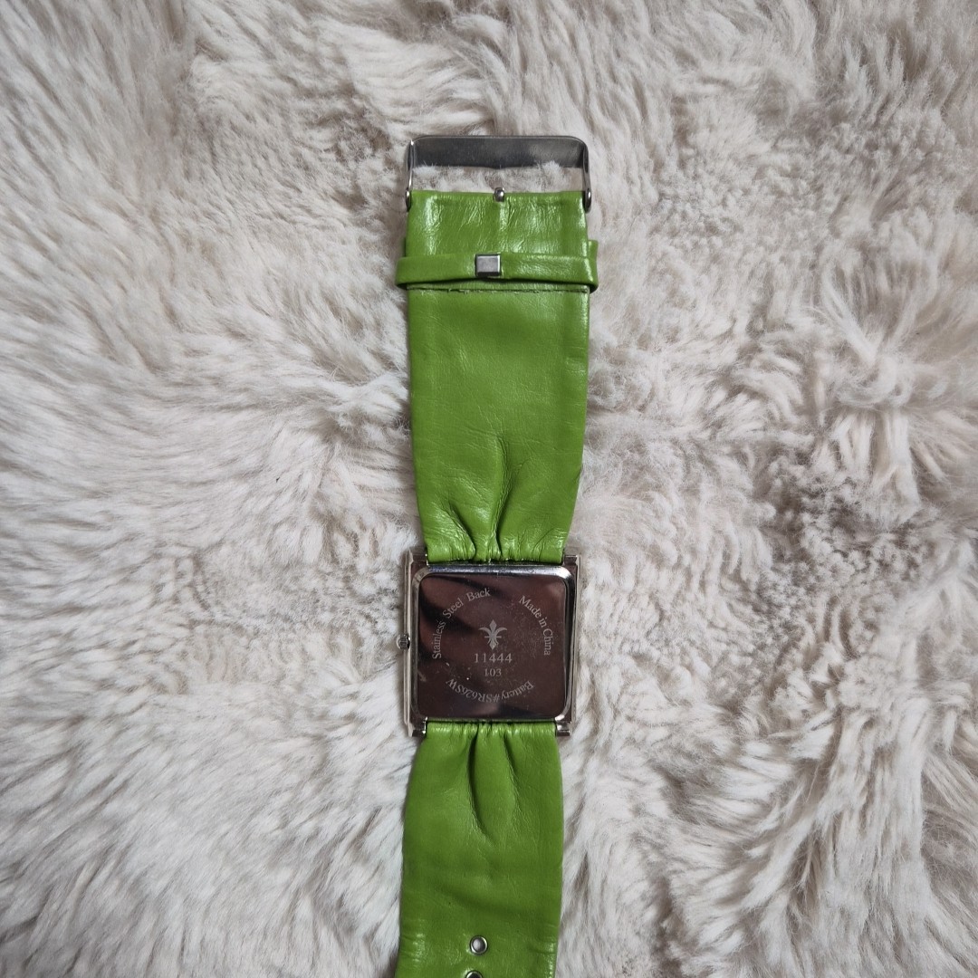 Vintage Y2K Watch Large Green Faux Leather Fabric Band Unique Rare Rhinestone