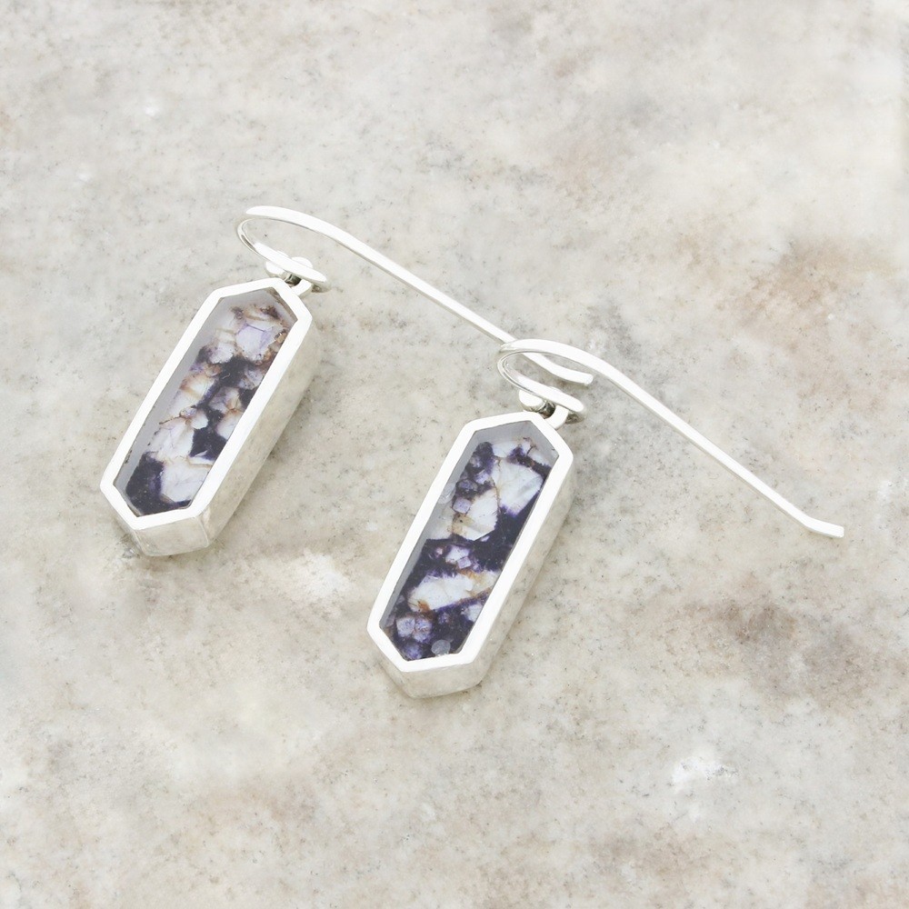 Derbyshire Blue John Drop Earrings Crystal Shape Sterling Silver DBJ782