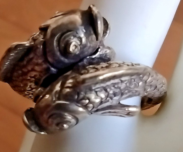 RARE Vintage Beau Sterling Silver Double Koi Fish Pisces Bypass Ring Sz 7