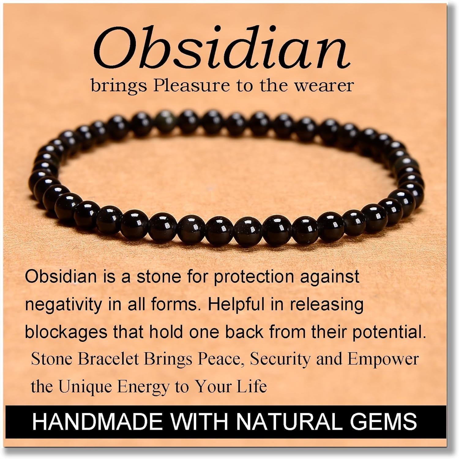 Handcrafted 4mm Black Obsidian Energy Bracelet – Perfect Gift for Any Occasion