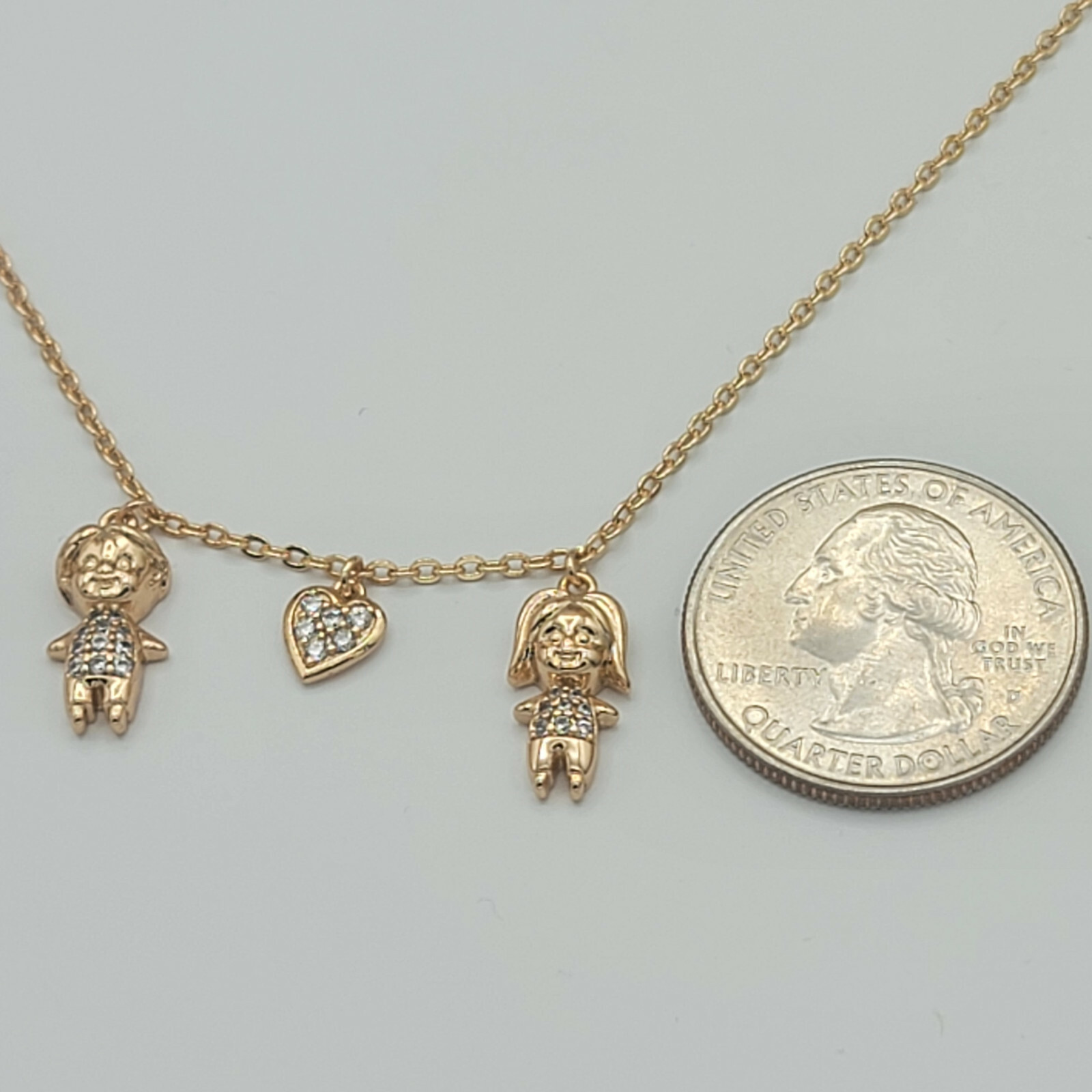 18K Gold Plated Girl – Heart – Boy Pendant Charm Chain Necklace Jewelry Family
