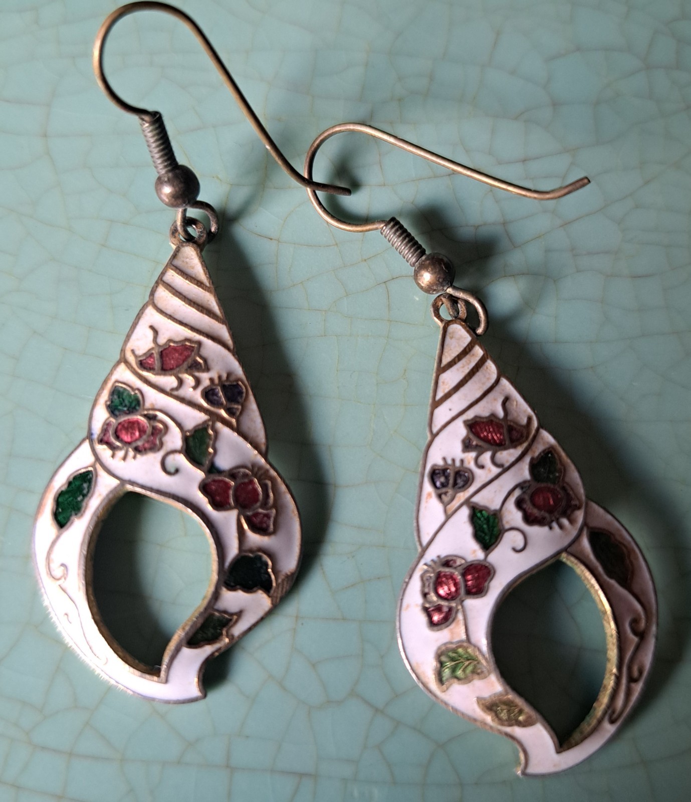 Vtg Cloisonne + Other Earrings Lot 10 Pairs Pierced Unicorns Shells Enamel