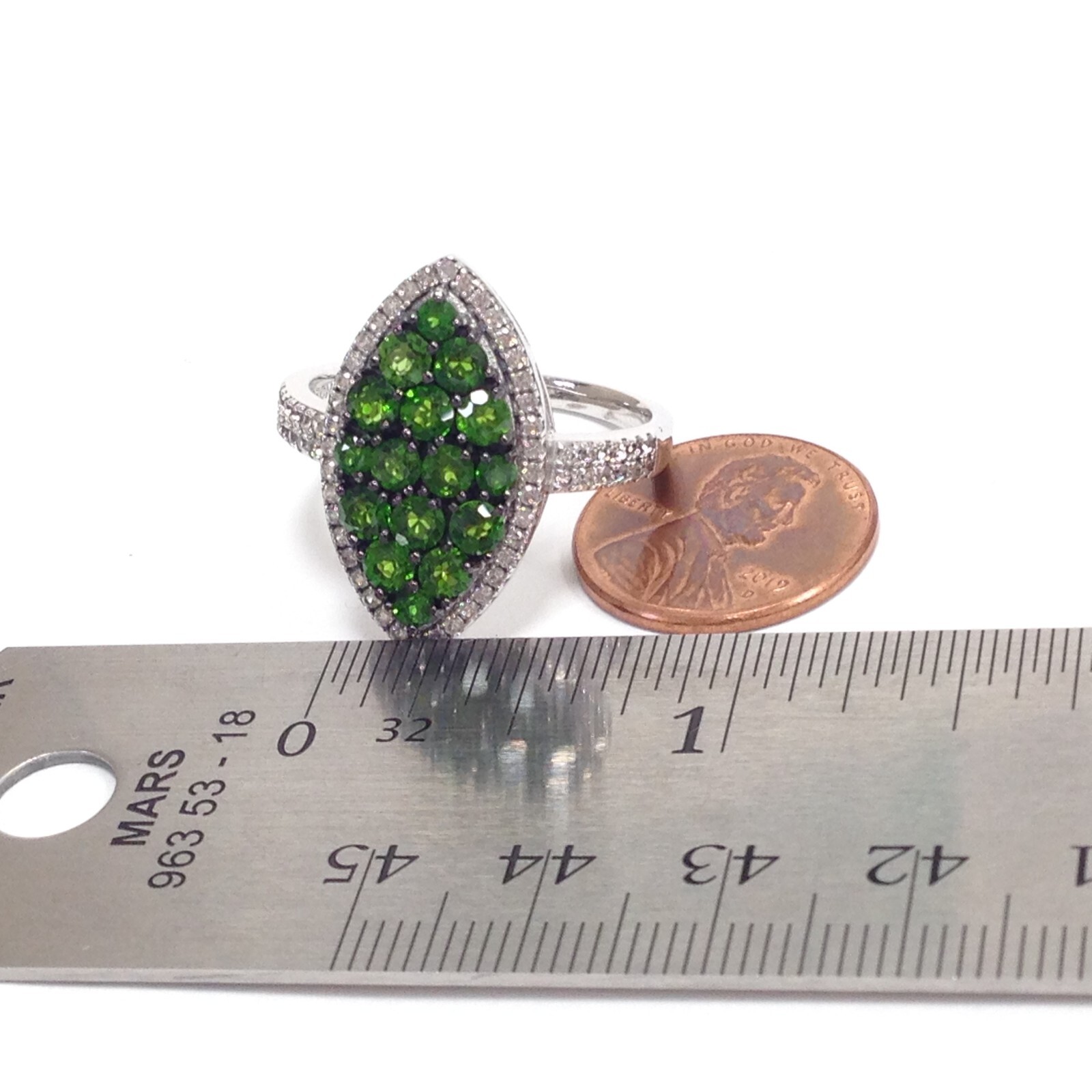 FZN Fuzion Creations Sterling Silver Green Chrome Diopside Cluster Ring Sz 11.75