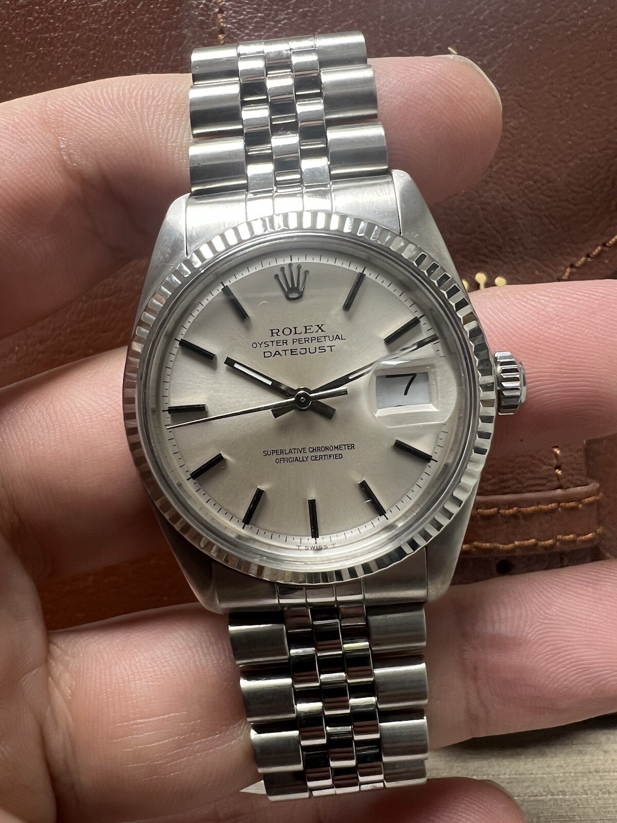 Mens Rolex Datejust White Gold Stainless Silver Dial 36mm Watch 1601