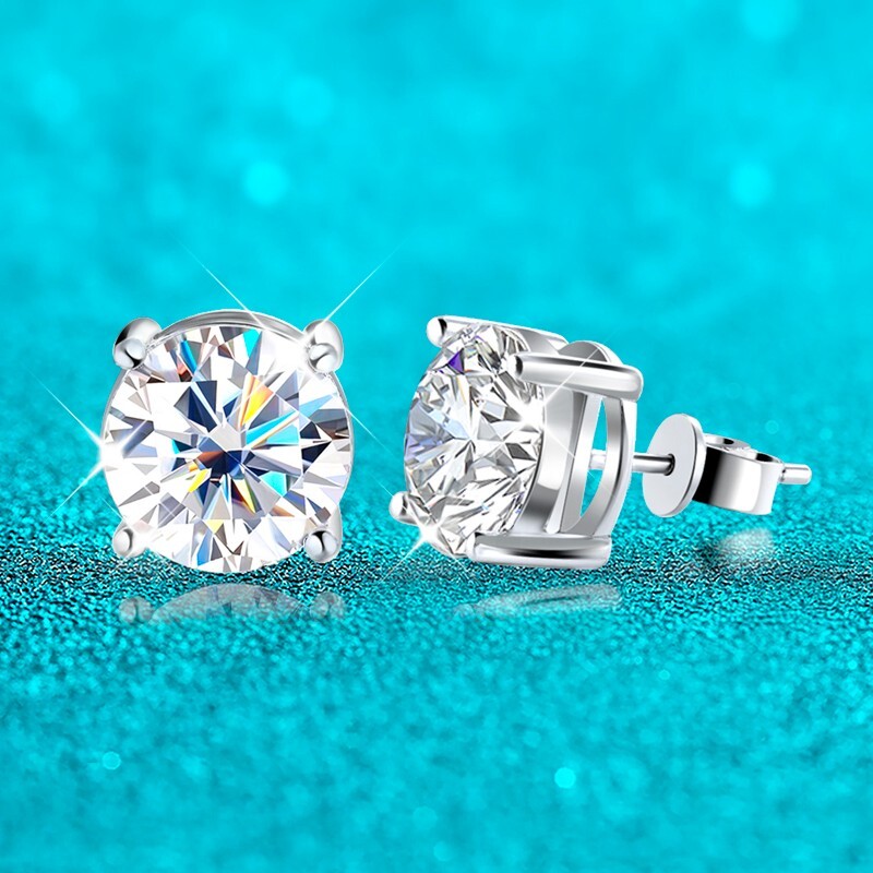 0.1-2ct Round Cut Real Moissanite Stud Earrings Gift S925 Silver Platinum Plated