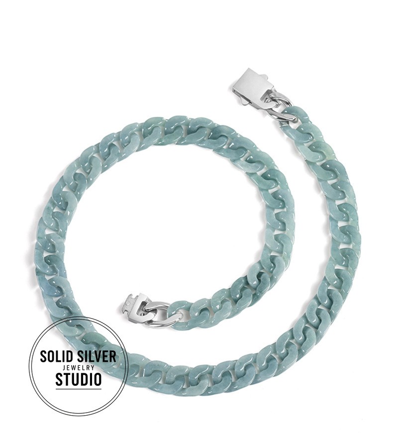 Natural Grade A Jadeite Cuban Link Chain Bracelet&Necklace Hip Hop Jade Jewelry
