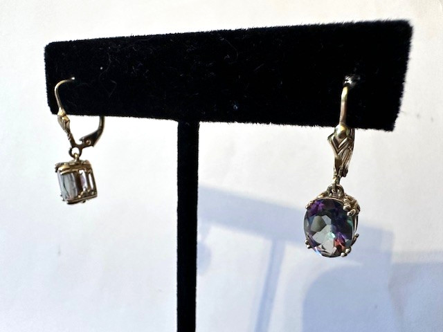 Estate 10K Yellow Gold Mystic Topaz Dangle Drop Earrings